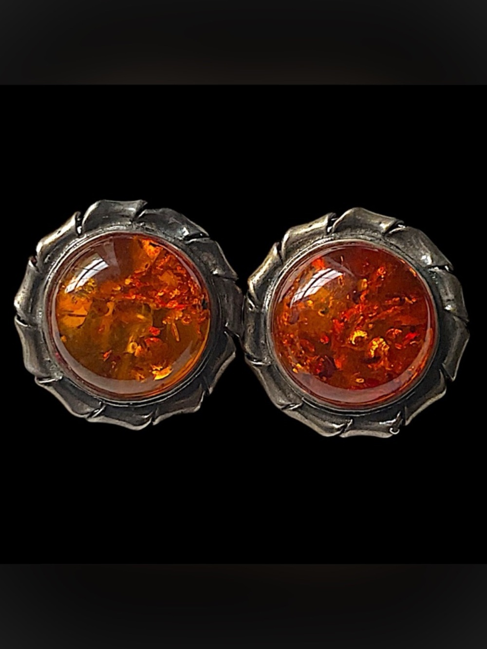 Vintage Sterling Silver Baltic Cognac Amber Clip on Earrings